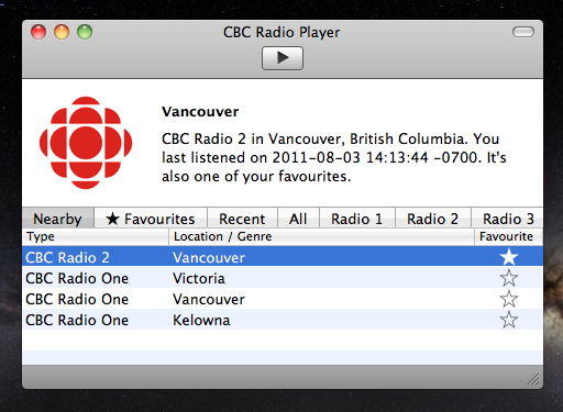 CBC Radio Player, as initially released